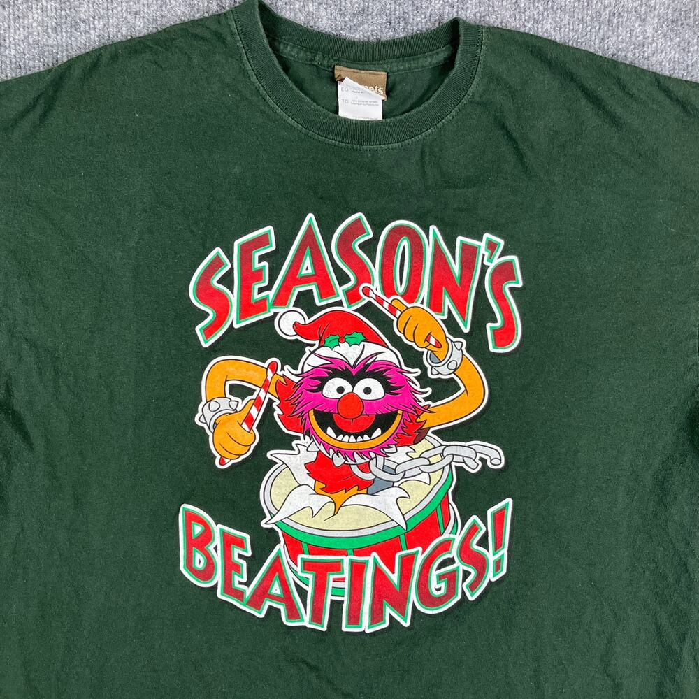 The Muppets Animal Christmas T-Shirt Mens XL Green Season’s Beatings Holiday Tee